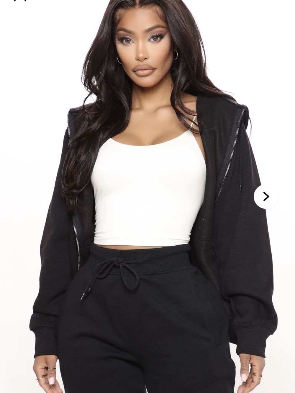 Zip-Up Cropped Hoodie Jacket - Black